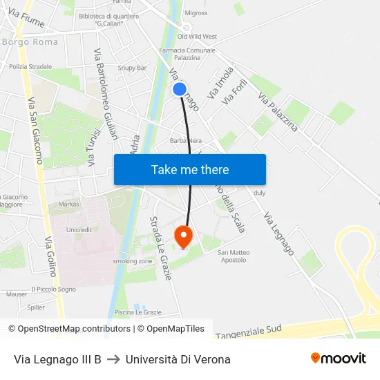 Via Legnago III B to Università Di Verona map