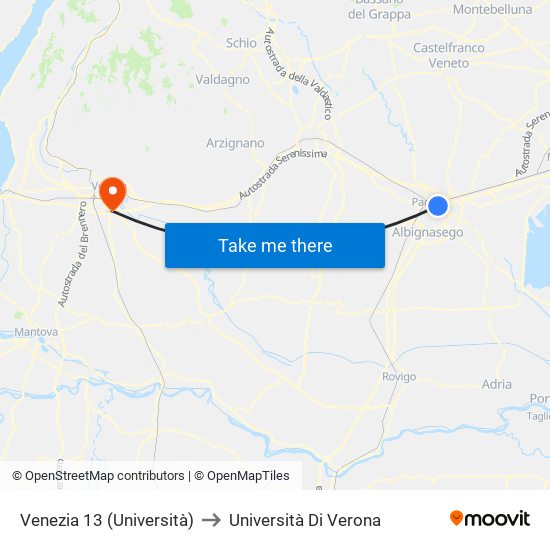 Venezia 13 (Università) to Università Di Verona map