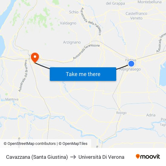 Cavazzana (Santa Giustina) to Università Di Verona map