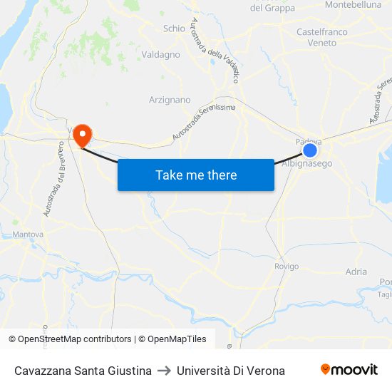 Cavazzana Santa Giustina to Università Di Verona map
