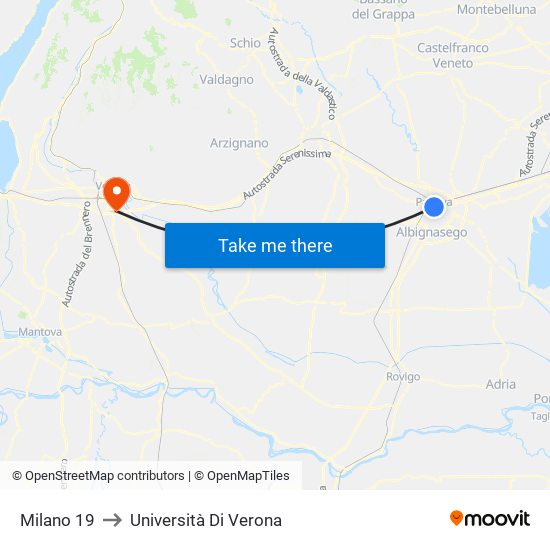 Milano 19 to Università Di Verona map