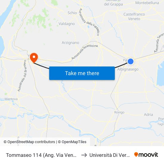 Tommaseo 114 (Ang. Via Venezia) to Università Di Verona map