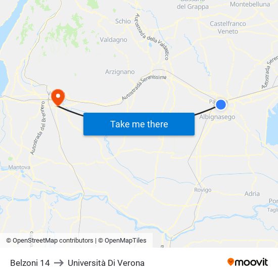 Belzoni 14 to Università Di Verona map