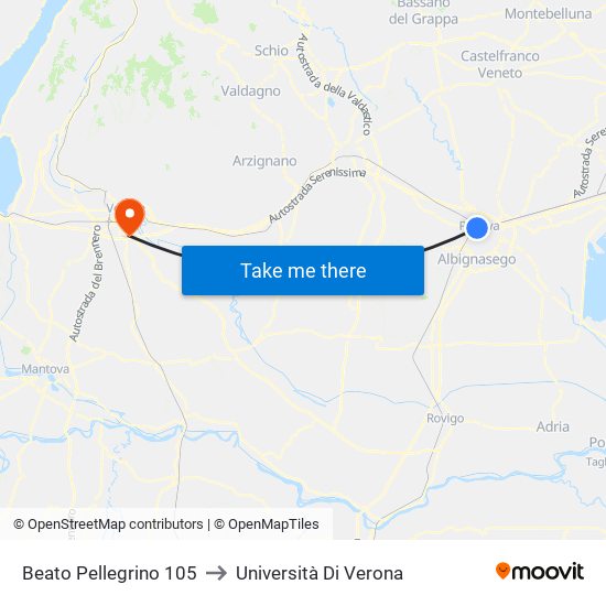 Beato Pellegrino 105 to Università Di Verona map