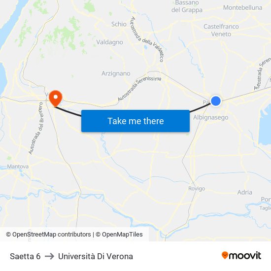 Saetta 6 to Università Di Verona map