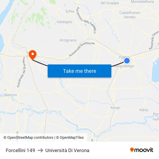 Forcellini 149 to Università Di Verona map