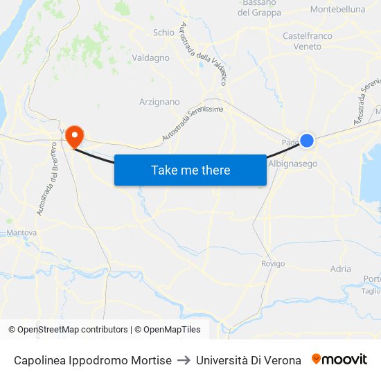 Capolinea Ippodromo Mortise to Università Di Verona map