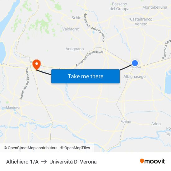 Altichiero 1/A to Università Di Verona map