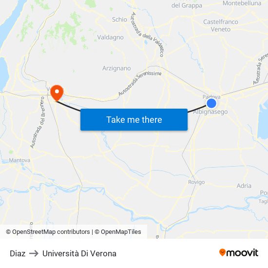 Diaz to Università Di Verona map