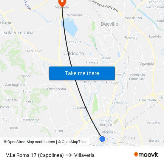 V.Le Roma 17 (Capolinea) to Villaverla map