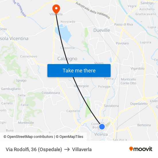 Via Rodolfi, 36 (Ospedale) to Villaverla map