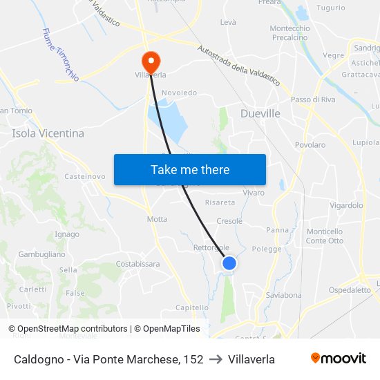 Caldogno - Via Ponte Marchese, 152 to Villaverla map
