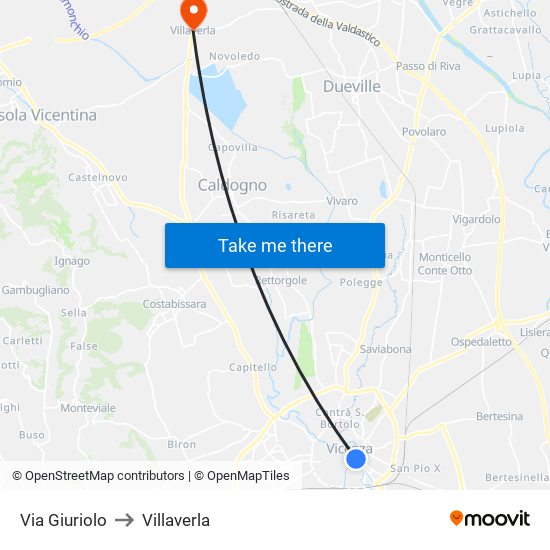 Via Giuriolo to Villaverla map