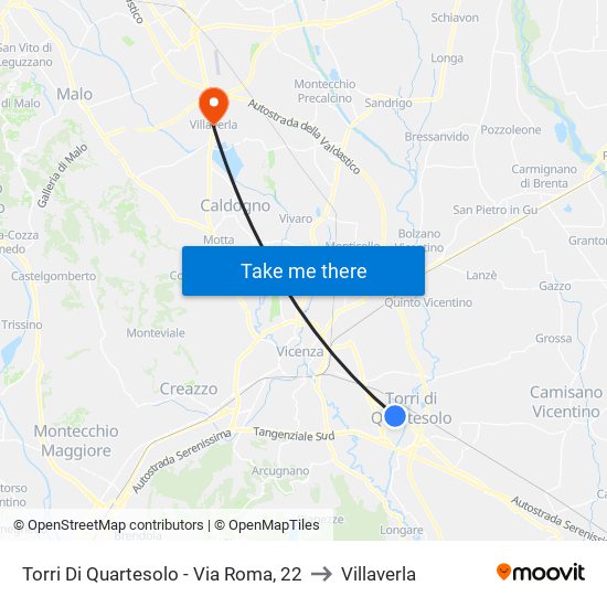 Torri Di Quartesolo - Via Roma, 22 to Villaverla map