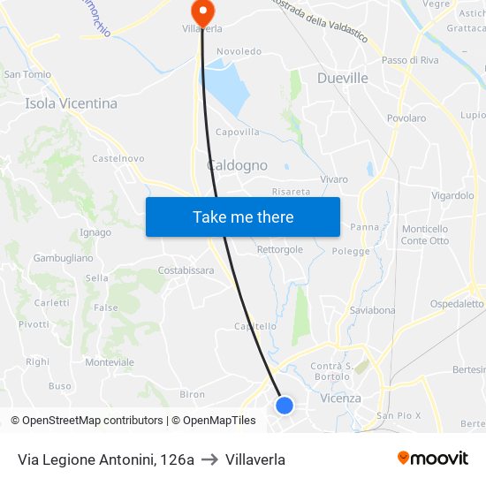 Via Legione Antonini, 126a to Villaverla map