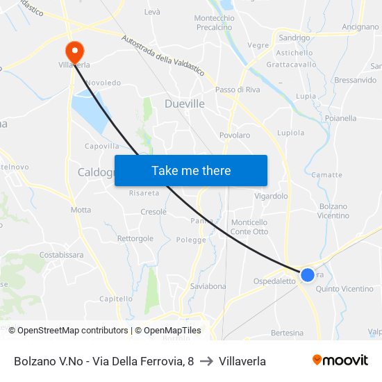 Bolzano V.No - Via Della Ferrovia, 8 to Villaverla map