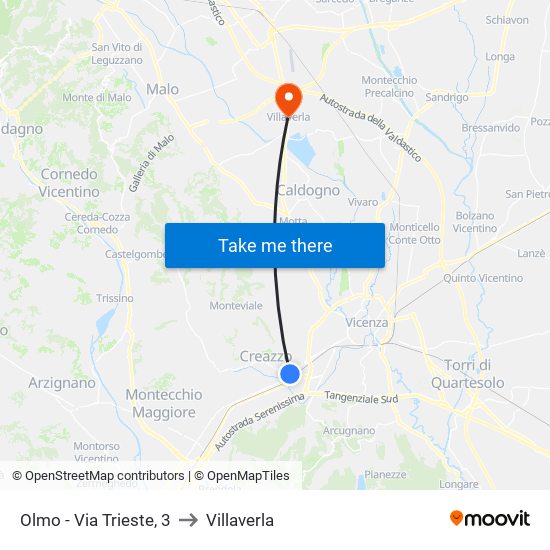 Olmo - Via Trieste, 3 to Villaverla map