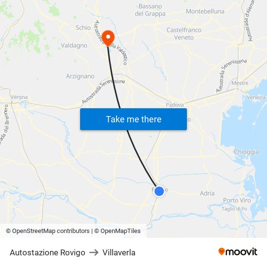 Autostazione Rovigo to Villaverla map