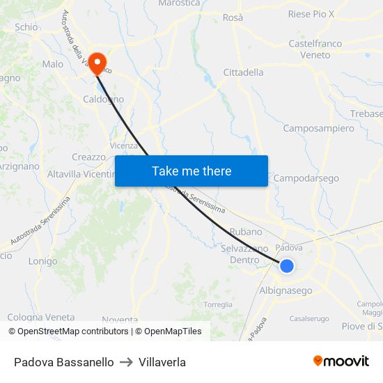 Padova Bassanello to Villaverla map