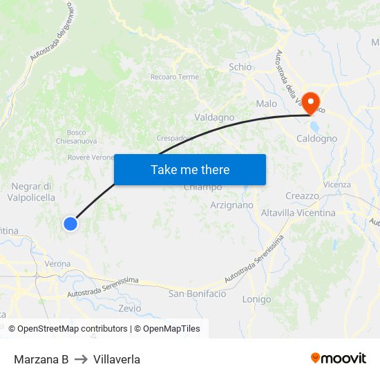 Marzana B to Villaverla map