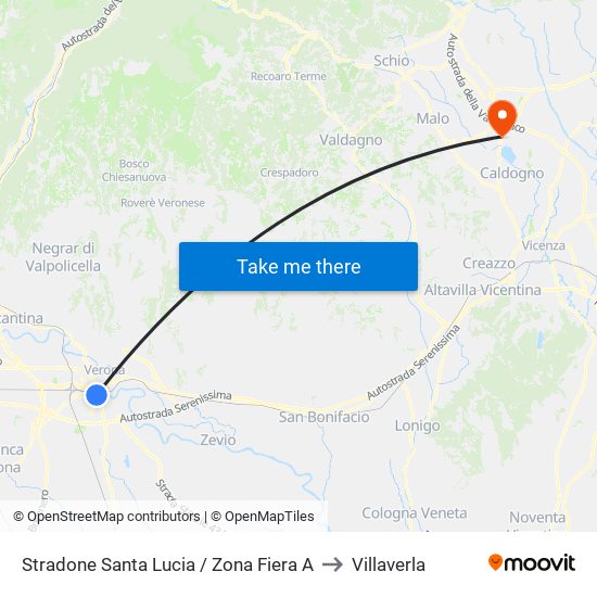 Stradone Santa Lucia / Zona Fiera A to Villaverla map