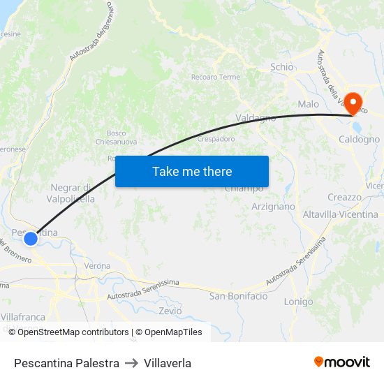 Pescantina Palestra to Villaverla map