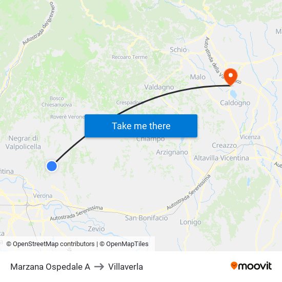 Marzana Ospedale A to Villaverla map