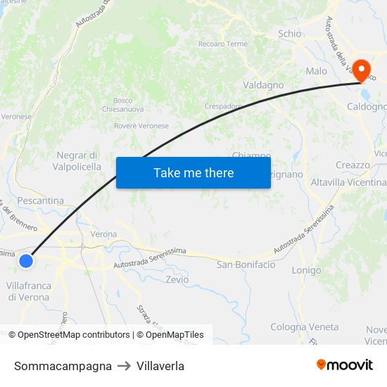 Sommacampagna to Villaverla map