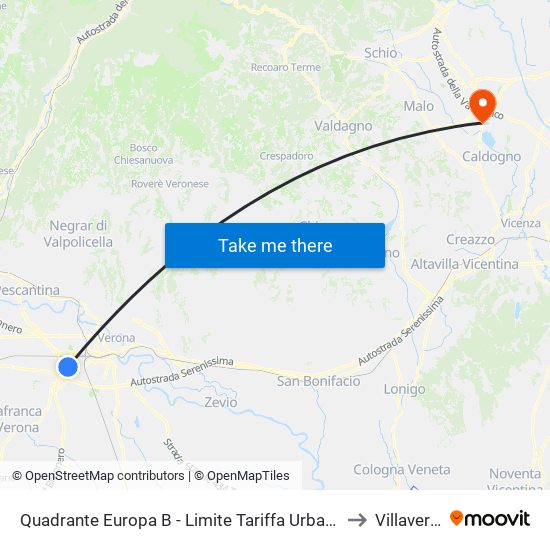 Quadrante Europa B - Limite Tariffa Urbana to Villaverla map