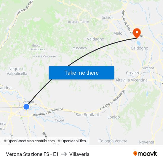 Verona Stazione FS - E1 to Villaverla map