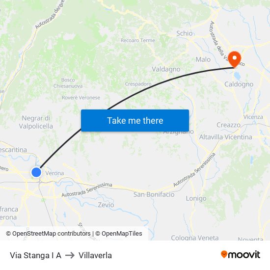 Via Stanga I A to Villaverla map