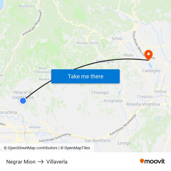Negrar Mion to Villaverla map