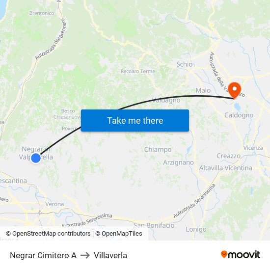 Negrar Cimitero A to Villaverla map