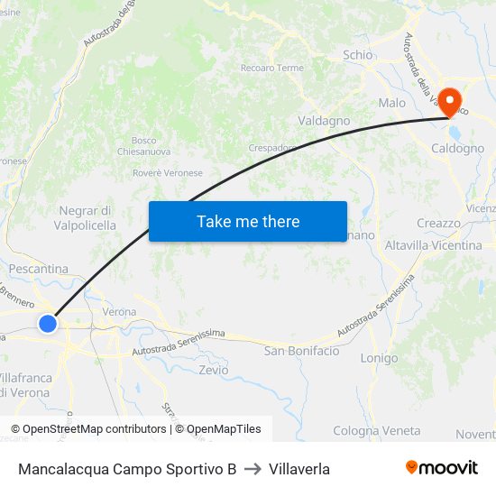 Mancalacqua Campo Sportivo to Villaverla map