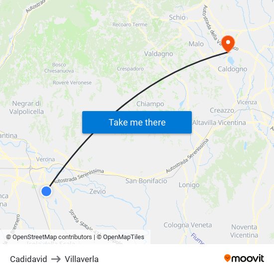 Cadidavid to Villaverla map