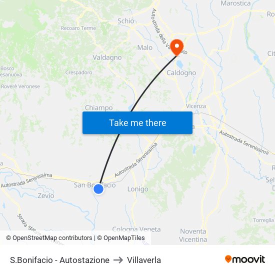 S.Bonifacio - Autostazione to Villaverla map