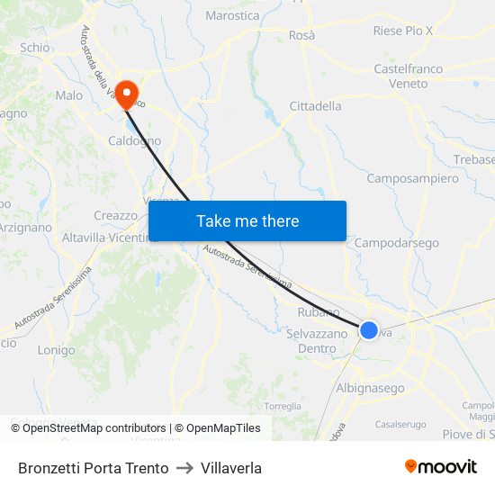 Bronzetti Porta Trento to Villaverla map
