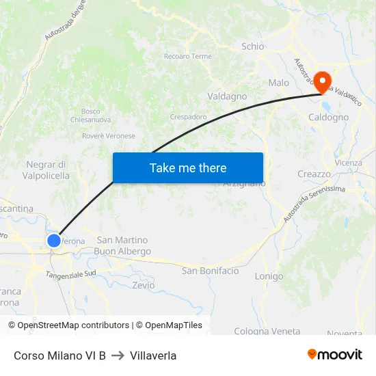 Corso Milano VI B to Villaverla map