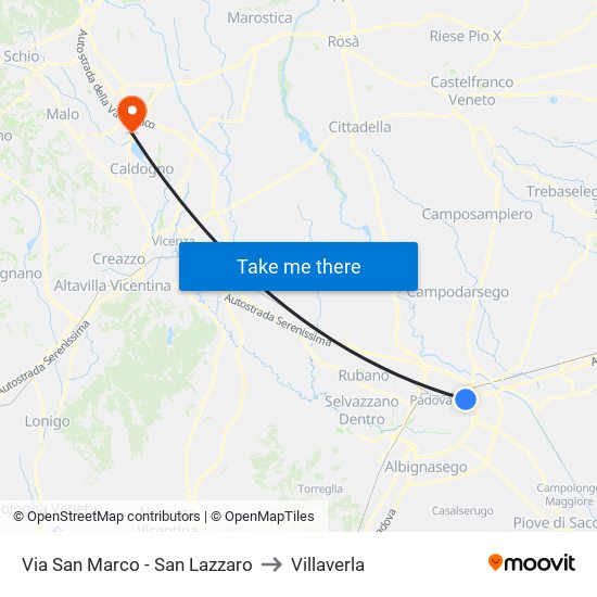 Via San Marco - San Lazzaro to Villaverla map