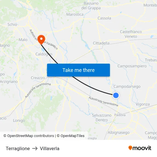 Terraglione to Villaverla map