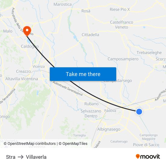Stra to Villaverla map