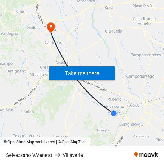 Selvazzano V.Veneto to Villaverla map