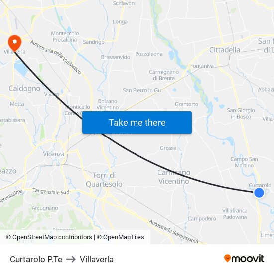 Curtarolo P.Te to Villaverla map