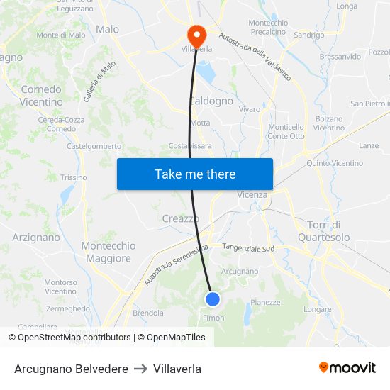 Arcugnano Belvedere to Villaverla map