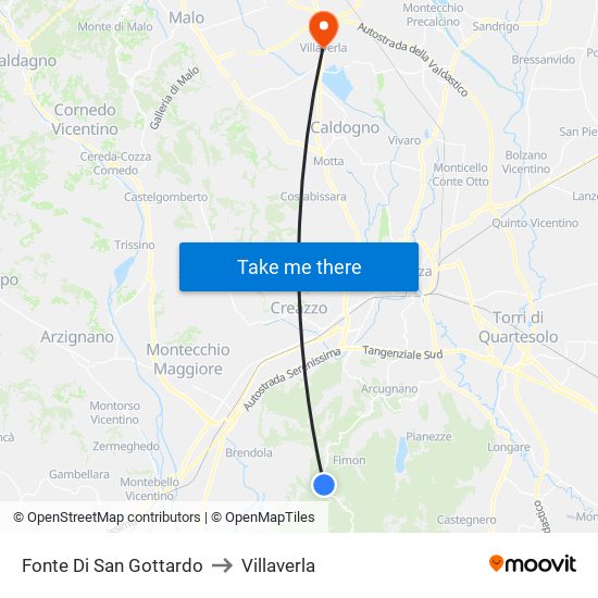 Fonte Di San Gottardo to Villaverla map