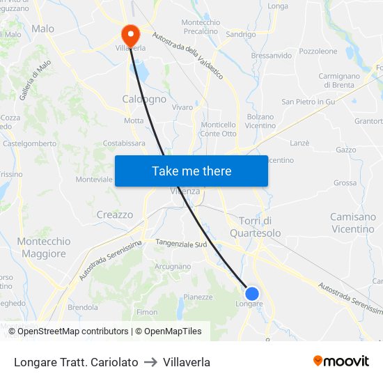 Longare Tratt. Cariolato to Villaverla map
