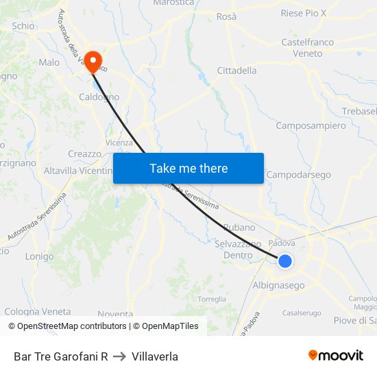 Bar Tre Garofani R to Villaverla map