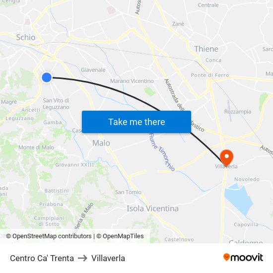 Centro Ca' Trenta to Villaverla map