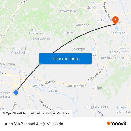 Alpo Via Bassani A to Villaverla map