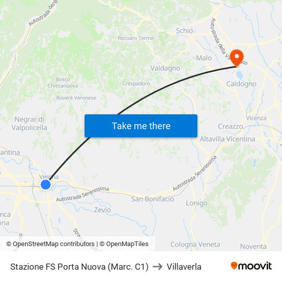 Stazione FS Porta Nuova (Marc. C1) to Villaverla map